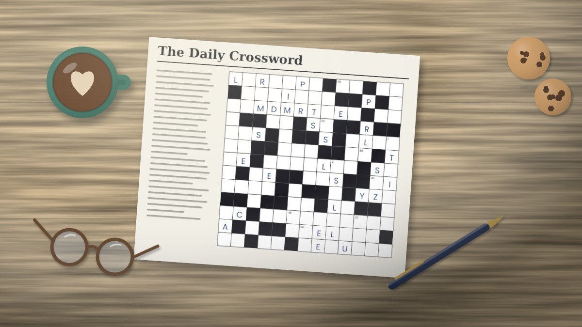 Newspaper crossword puzzle half filled in with a pen and a cup of coffee on a kitchen table