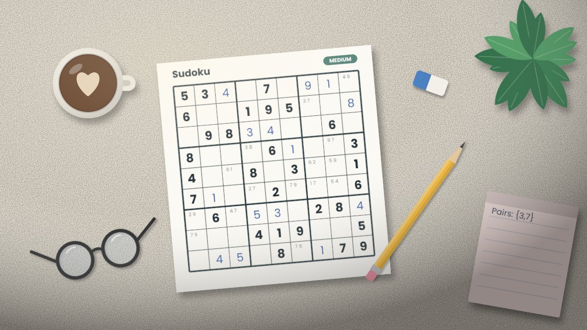 Partially solved Sudoku puzzle on paper with a pencil and pencil marks in empty cells