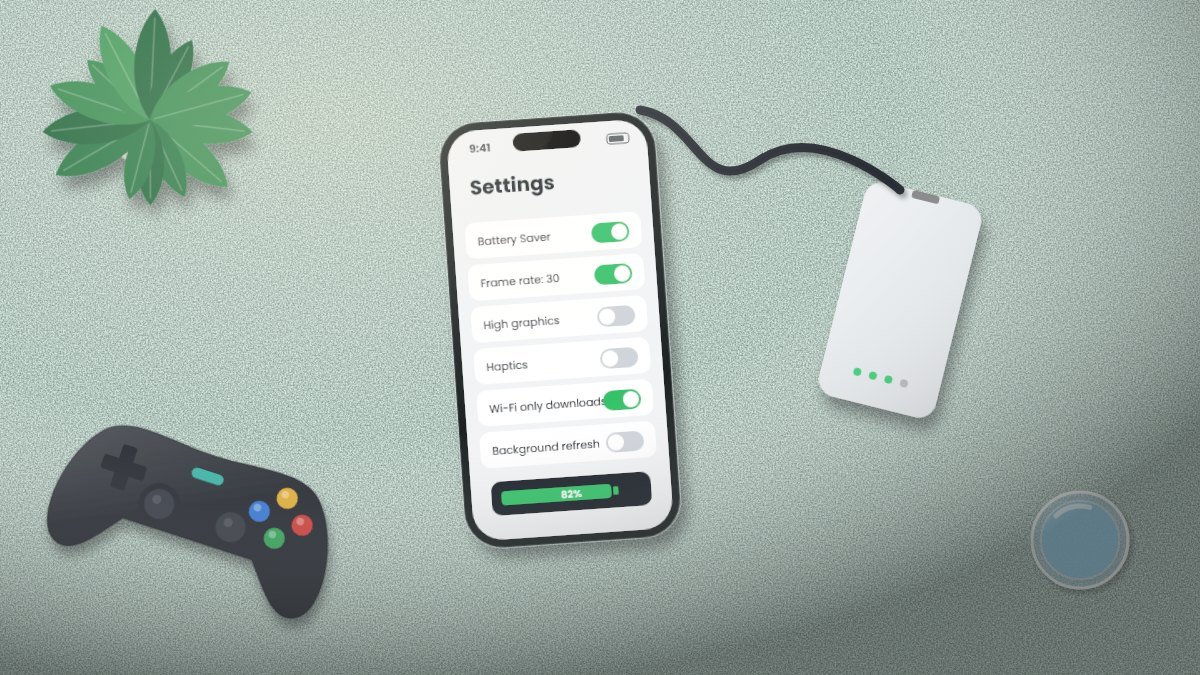 Smartphone game settings menu showing graphics and frame rate options with a battery icon